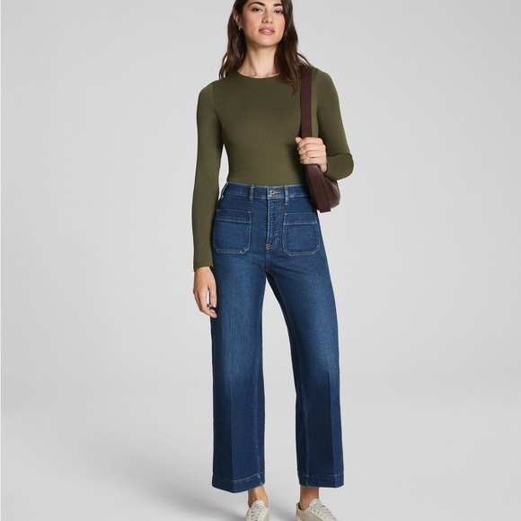 SPANX Women’s XL Cropped Wide Leg Medium Wash Jeans with Patch Pockets 20621R - Picture 1 of 14